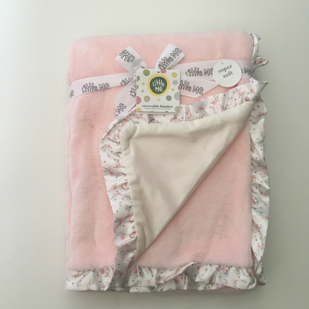 Baby Blanket Pink Reversible with floral Ruffle Edge NEW | Little Me